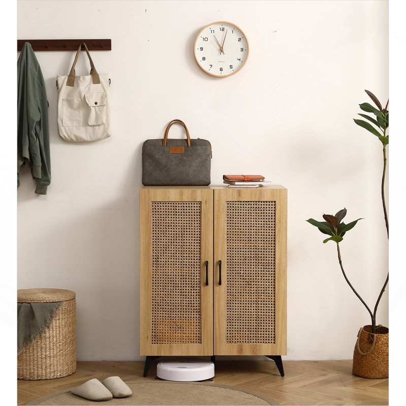 Armoire à chaussures à double porte avec rangement en rotin naturel Cabinet avec grand espace de rangement et structure durable 29 po.