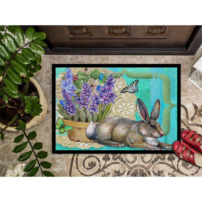 Paillasson d’extérieur antidérapant lapin de Pâques Tusayan, Rectangle 2 pi x 3 pi