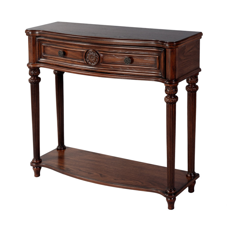 37" Serpentine-Shaped Console Table, Vintage Oak