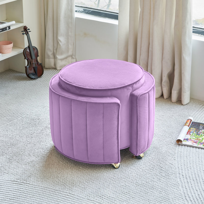 Repose-pieds rembourré avec roulettes, tabouret de coiffeuse en velours pour repose-pieds, Beige