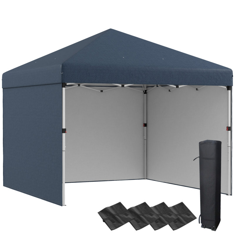 Outsunny 10' X 10' Pop Up Canopy Tent With 3 Sidewalls, Blue