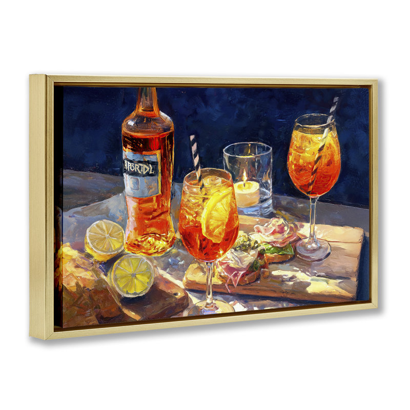 Cadre flottant Sprits Table Still Life, design par Ziwei Li, H 21 po x l 31 po, Doré