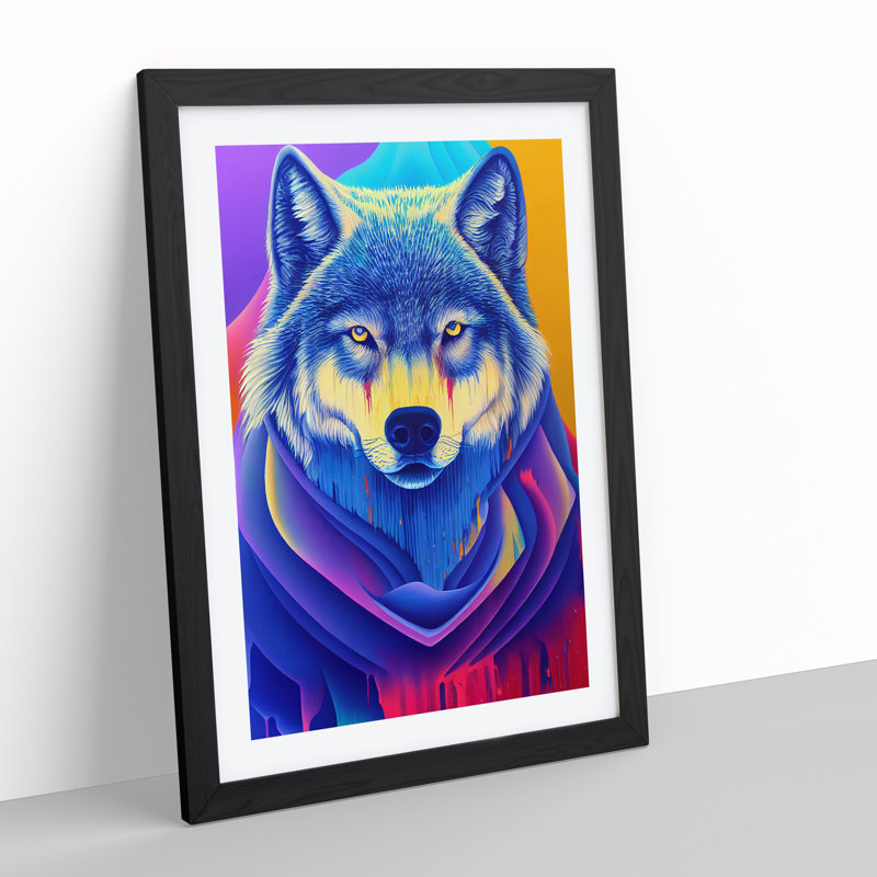 Wolf Dripping Paint No.1 Abstract - Print, 66cm H x 48cm W, White, Black Framed Paper