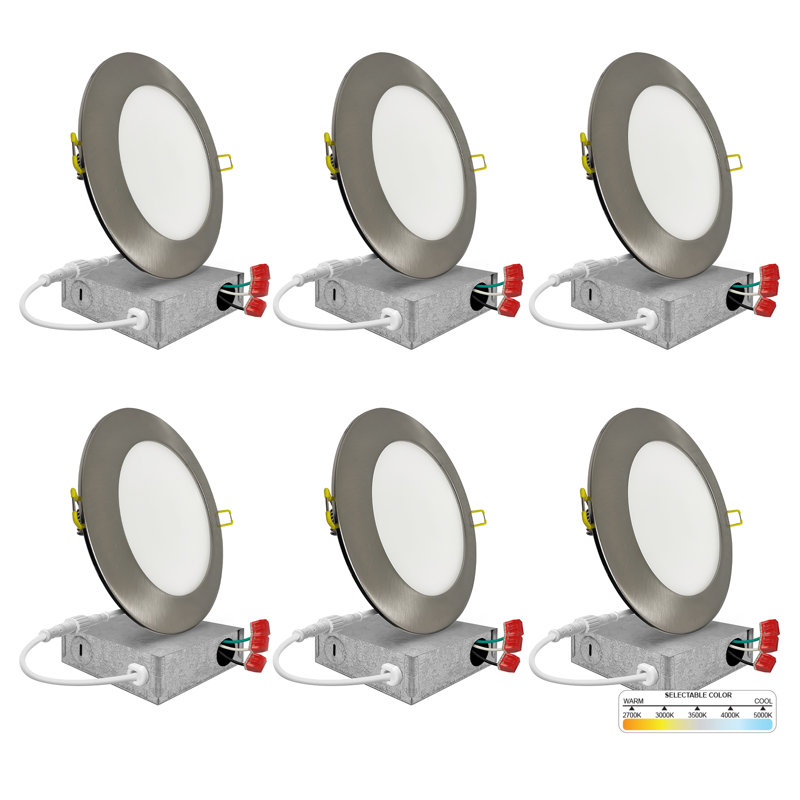 NuWatt Brushed Nickel 6" LED Canless Recessed Downlight Kit - Energy Star