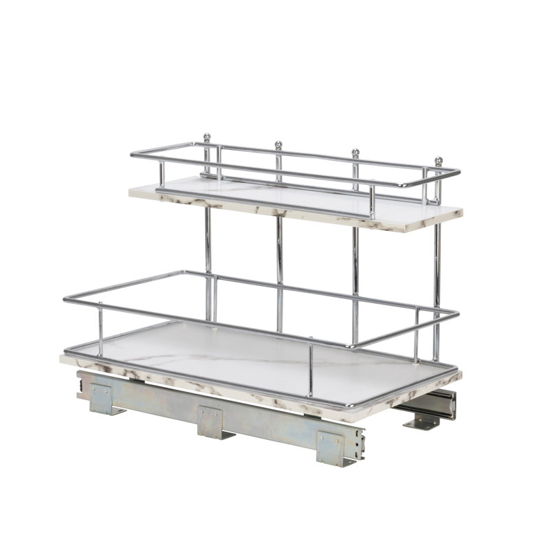Organisateur de rangement coulissant / escamotable en acier chromé et faux marbre élisandra Glidez pour sous-évier ou armoire - conception à 2 niveaux - Convient à une armoire ou une tablette de taille standard