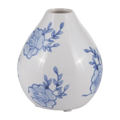 Bethony Elegant Chinoiserie Ceramic Table Bud Vase for Home Decor - Decorative TallFlower Vase for Shelves Consoles and Tabletop Styling - 5", Blue & White