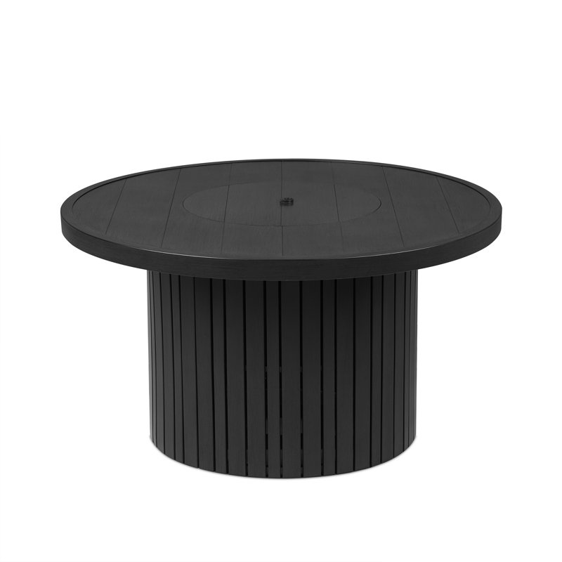 Real Flame Calvin 44" Round Metal Propane Fire Pit Table With Hidden Tank, Black Coral