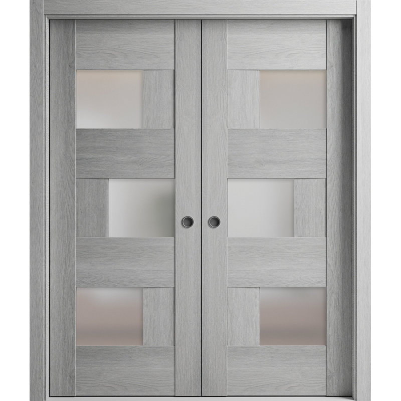 Portes françaises coulissantes en verre givré Sete, 36 po x 80 po, gris