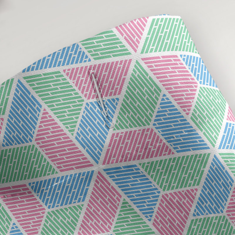 Rideau de douche simple trapézoïde, Vert / Rose / Bleu