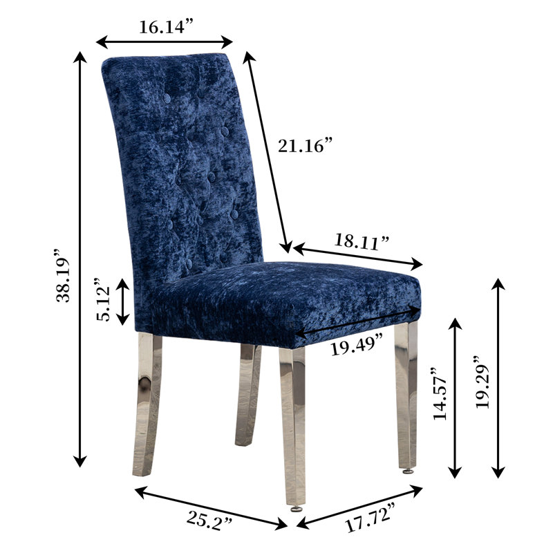 Karyle 19.29'' H Tufted Velvet Upholstered Side Chair, Dark Blue
