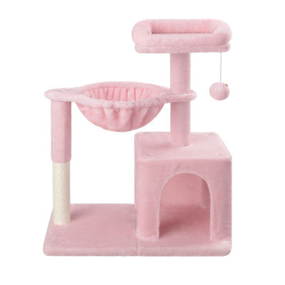 29.5" Plush Cat Tree With Condo, Scratching Post, Hammock & Dangling Ball Toy