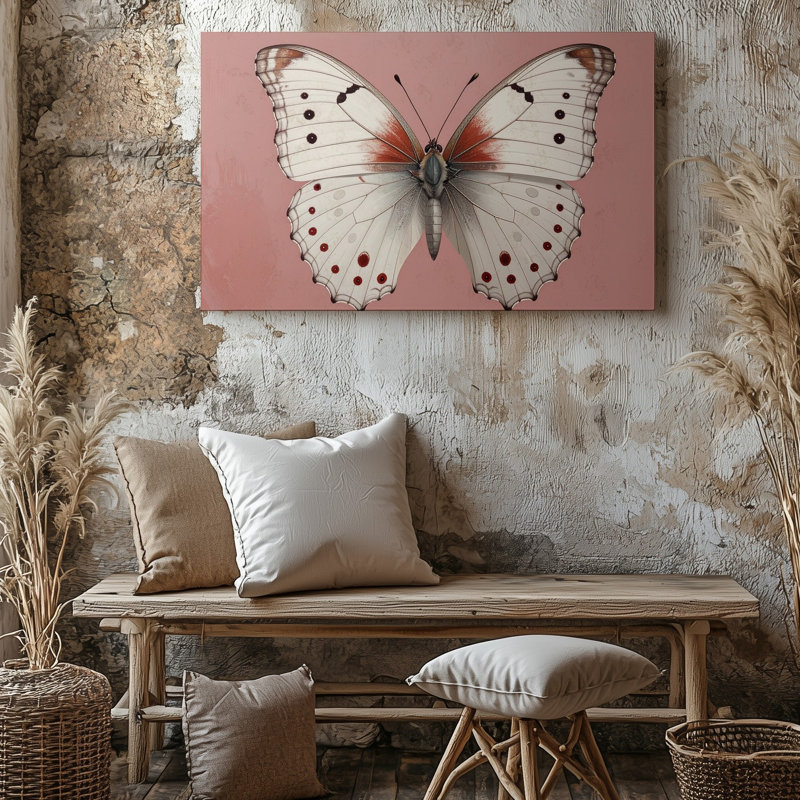 Art mural, papillon sur fond rose terre cuite, ailes simples, H 18 po x l 24 po