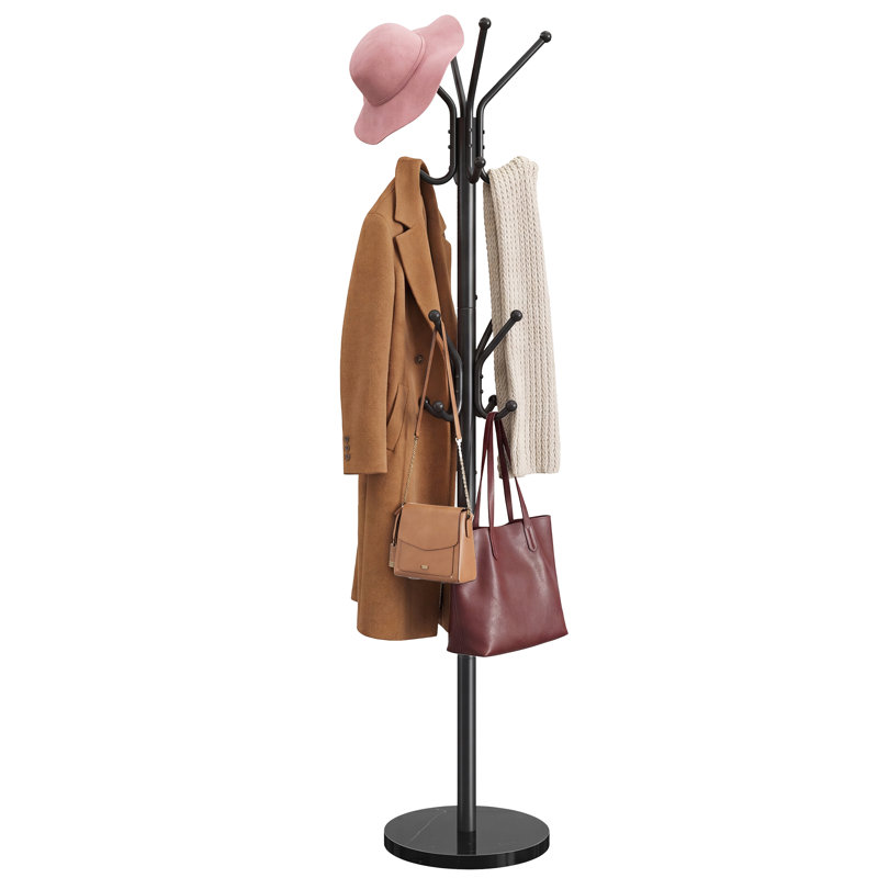 Freestanding Hall Tree Coat Rack with Marble Base, 16 Multi‑Angle Hooks for Entryway