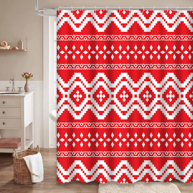 Rideau de douche géométrique avec 12 crochets, L 72 po x l 78 po