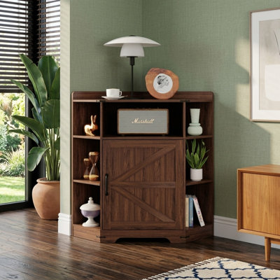 3‑Tier Corner Storage Cabinet With USB‑A, Type‑C Port & AC Outlets, Wooden 6‑Cubby Industrial Corner Bookshelf Charging Station for Living Room Study Playroom