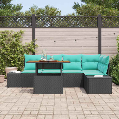  Ensemble de canapé de jardin avec coussin manuel 6 pièces noir et bleu sarcelle