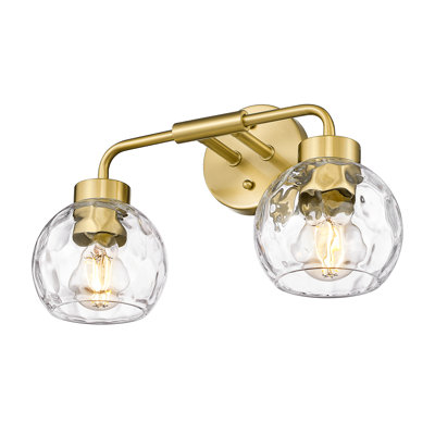 Éclairage pour meuble-lavabo de salle de bain 2 lumières avec verre globe ondulé, or brossé