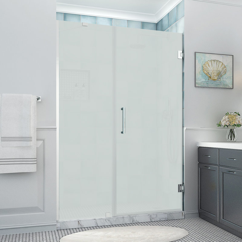 Belmore XL 56.25 - 57.25 in. W x 80 in. H Frameless Hinged Shower Door with StarCast Glass, Chrome, Frosted Glass