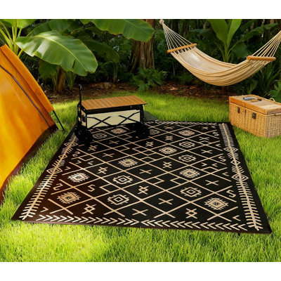 Tapis d'extérieur facile à transporter, tapis de patio, tapis d'extérieur réversible, paille de plastique imperméable avec sac de transport