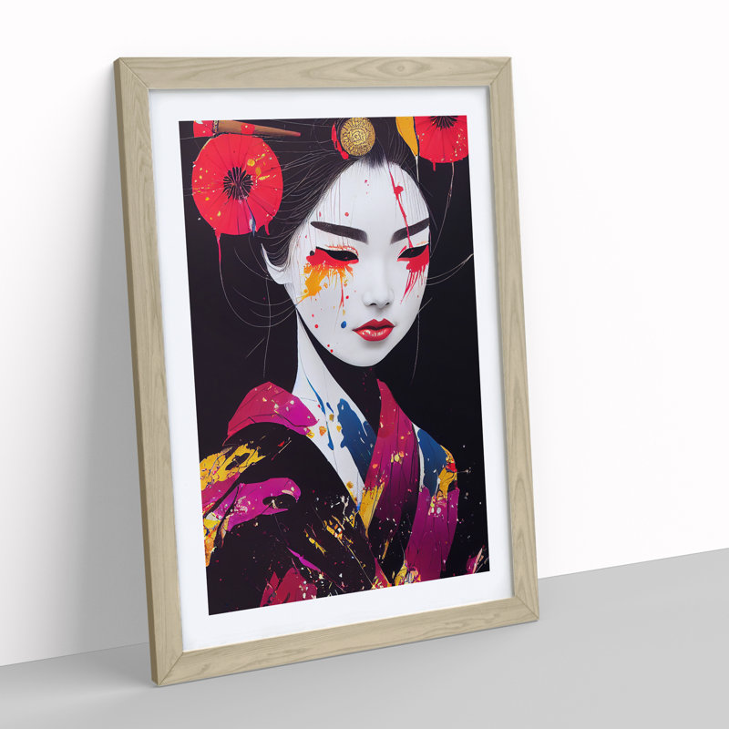 Geisha No.1 - Single Picture Frame Print, 64cm H x 46cm W x 2cm D, Oak