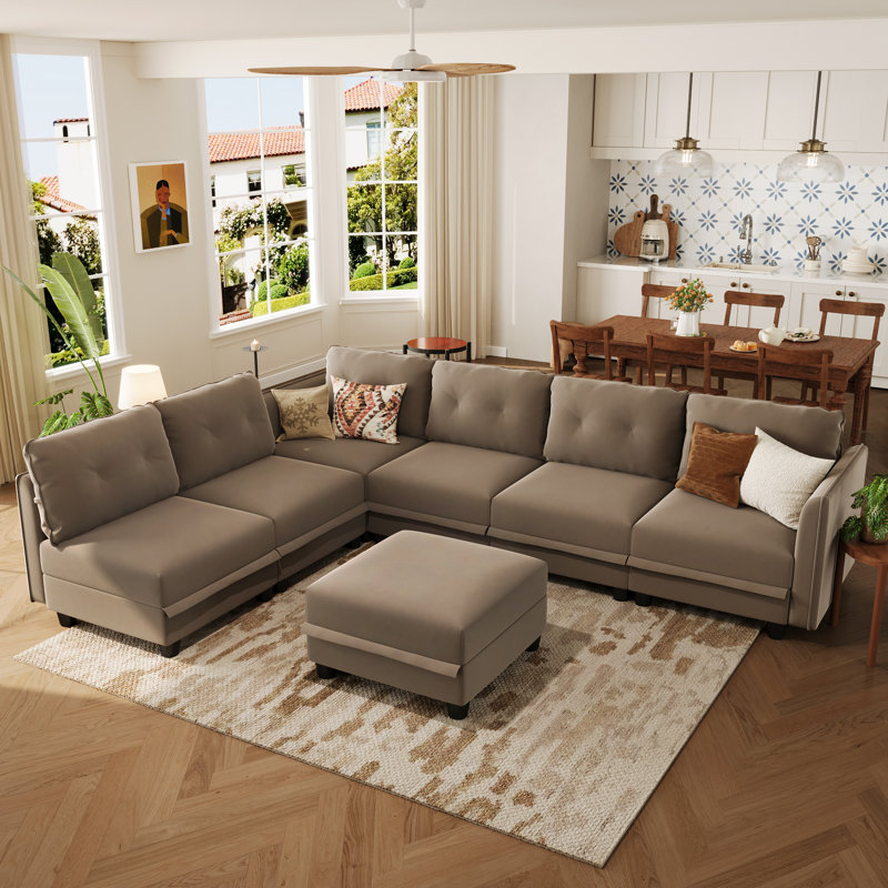 Breseis Upholstered L-Shaped Sectional Reversible, Camel Polyester Blend
