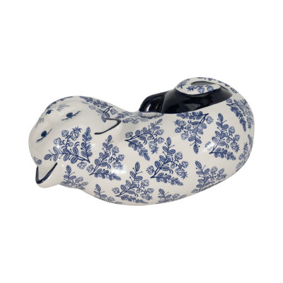 Decorative Chinoiserie Cat Sculpture Figurine for Home Decor - Modern Animal Ceramic Object for Decorations, Office, Table, or Living Room Statue