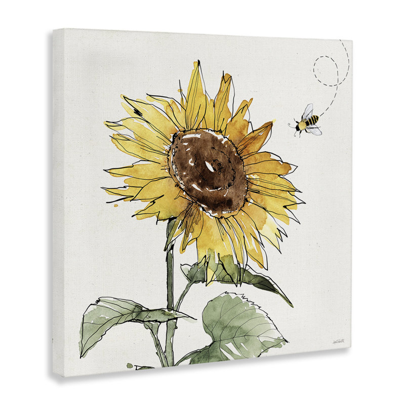 " Cheerful Sunflower Buzzing Bee " by Anne Tavoletti Painting Print, 17" H x 17" W x 1.5" D