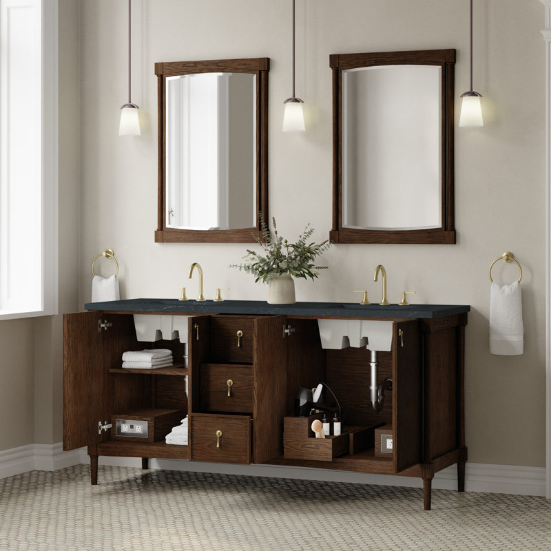 Kinnsden 72" W Double Vanity, Charcoal Soapstone Silestone, Sable Oak