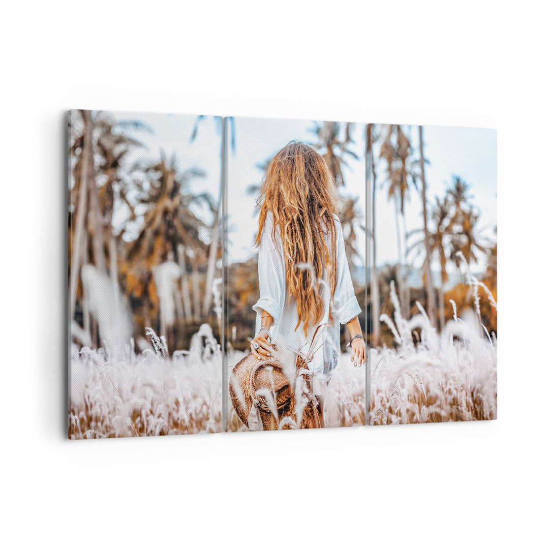 3-tlg. Leinwandbilder-Set Hippie Meadow Woman Grass