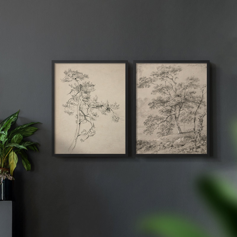 Croquis rétro, impression giclée encadrée - ensemble de 2, H 23 po x l 58 po, Cadre noir