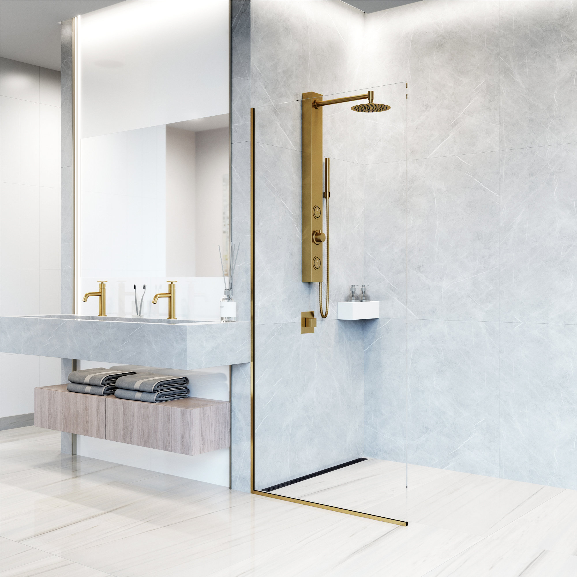 Gardenia 39" H X 4" W 2-Jet Shower System with Hand Wand - Requires existing shower head connection, Matte Gold