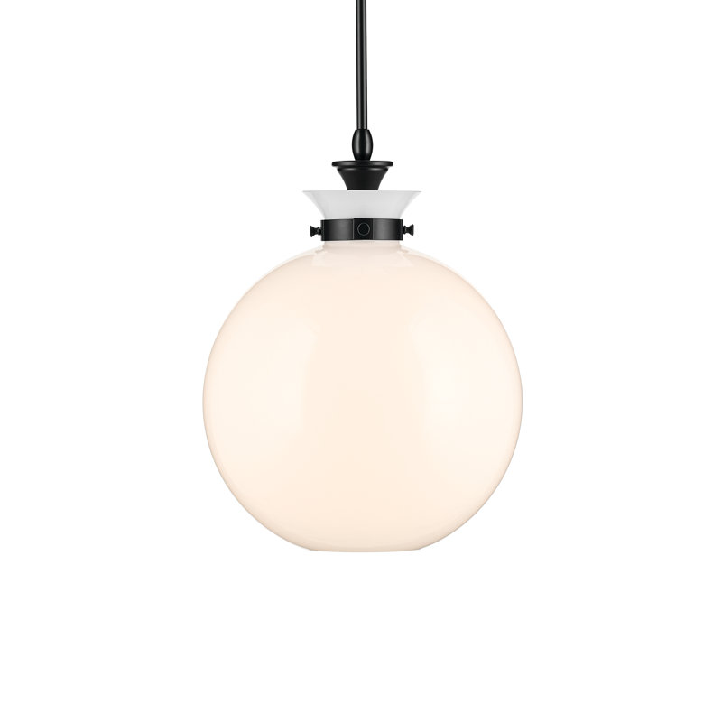 Luminaire suspendu 1 lumière avec verre transparent, Opale antique, Noir satiné, H 19,5 po x l 15 po