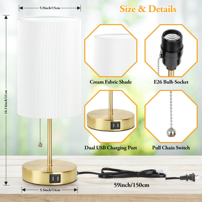 Lampe de table Kushum, Or, Blanc