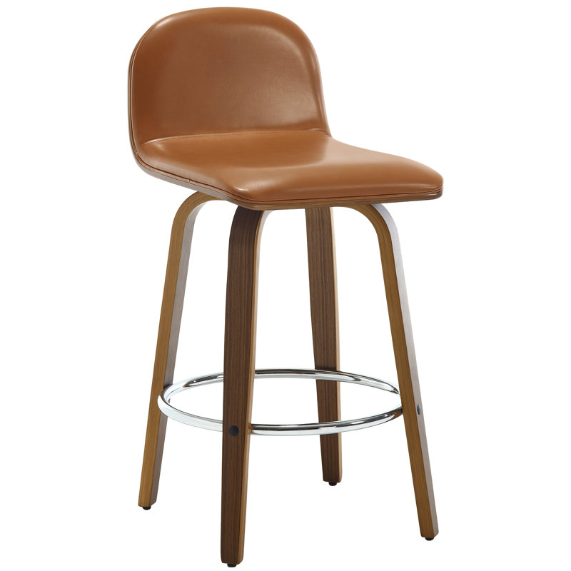 Tabouret de bar pivotant rembourré, Cuir brun / cadre brun, Tabouret de comptoir (siège d'une hauteur de 26 p