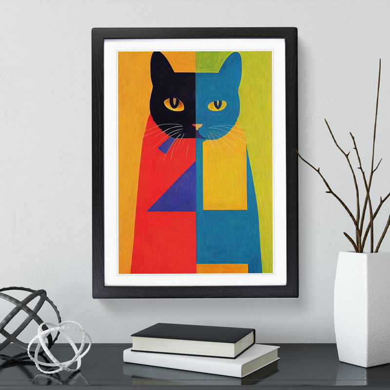 Cat In Abstract No.1 - Single Picture Frame Print, Black Framed, 64cm H x 46cm W x 2cm D