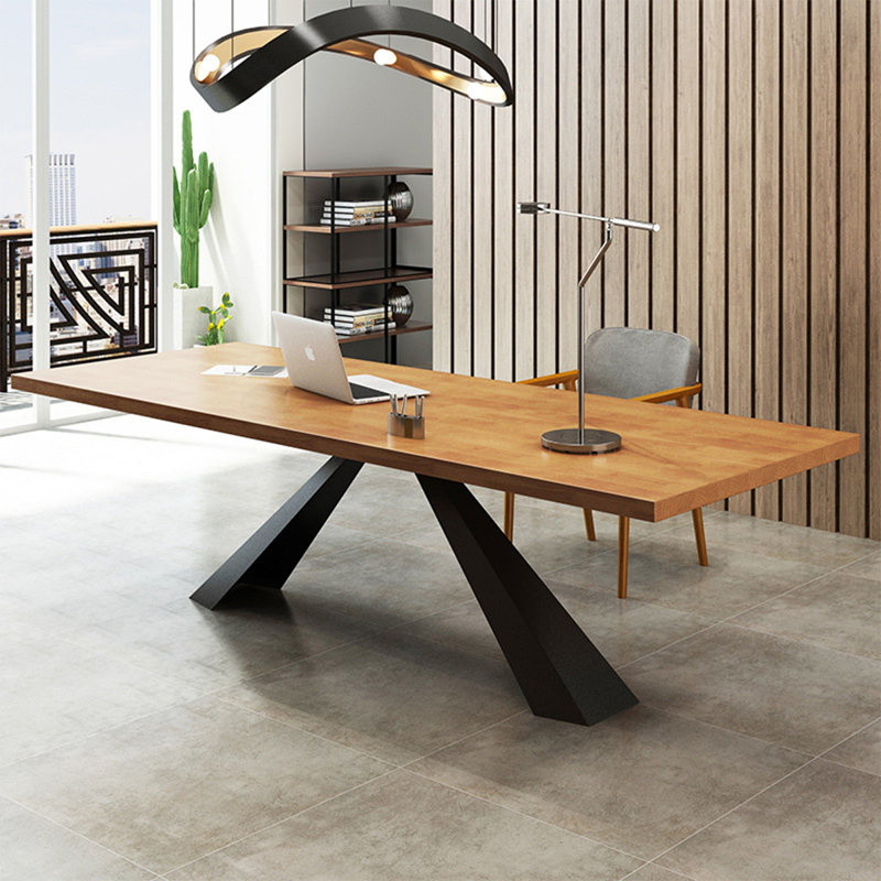 Table de salle à manger rectangulaire en bois massif brun, H 29,53 po x L 86,61 po x l 35,43 po