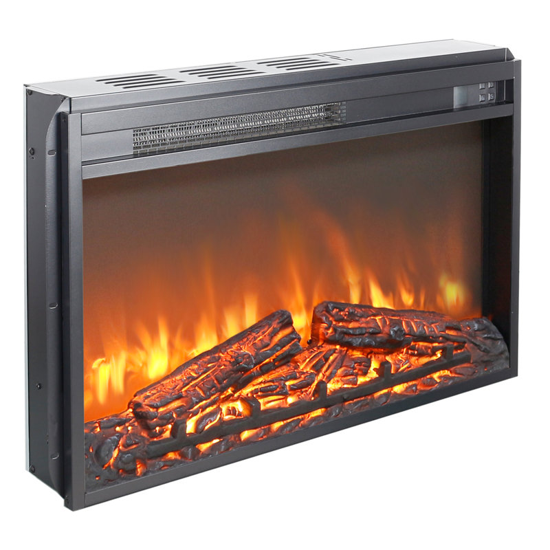 Foyer électrique de 26 pouces - Chaufferette ultra-mince avec flamme et bûche réalistes, télécommande, minuterie, protection contre la surchauffe, durée de vie de 50000 heures, chaleur de 1400W