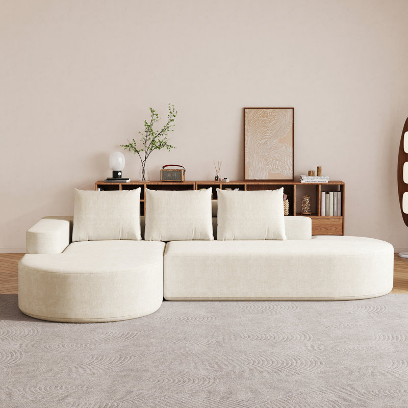 Chenille beige moderne, canapé modulaire, 3 coussins, matériau à haute résilience, sans assemblage, chenille modulaire confortable avec bords arrondis et respirants, conception d'oreiller, idéale pour le salon