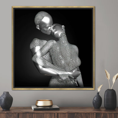 Toile 3D avec motif de couple qui s'embrasse - Art mural moderne abstrait romantique