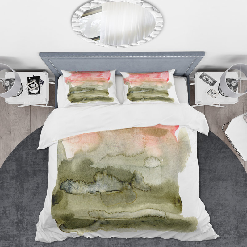 Nuage abstrait rose, rouge et vert - ensemble de housse de couette moderne - microfibre de polyester