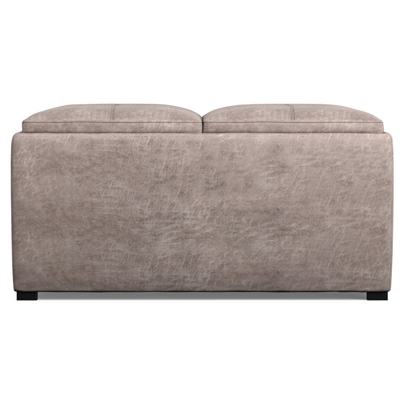 Avalon 35"W Upholstered Square Coffee Table Storage Ottoman with Flip-Over Trays, Distressed Gray Taupe  Faux Leather, Black