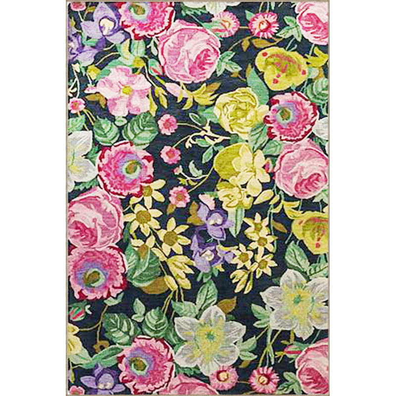Multi Color Mixed Floral and Rose Pattern Modern Decorative Machine Washable Area Rug, Rectangle 3'11" x 5'11"