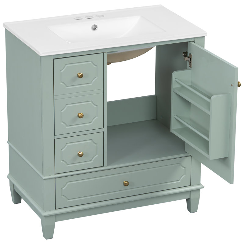 Meuble-lavabo 30 po avec comptoir en céramique, Vert clair
