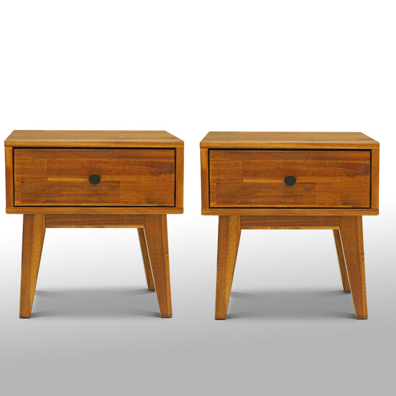 Acacia Sofia Solid Wood Nightstand with Storage Drawer, Caramel