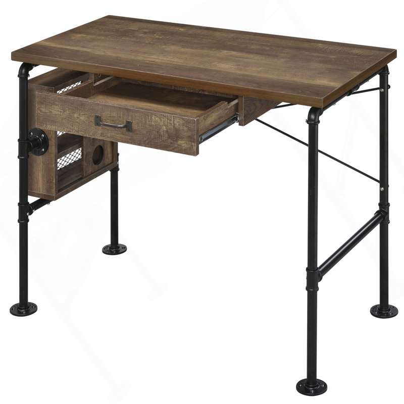 Bureau d'écriture à 1 tiroir en chêne patiné et noir