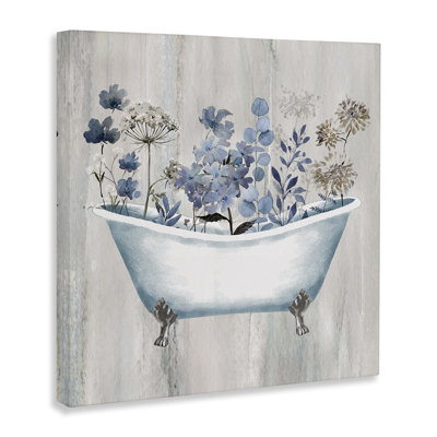 Rustic Blue Floral Tub Canvas Wall Art by Conrad Knutsen