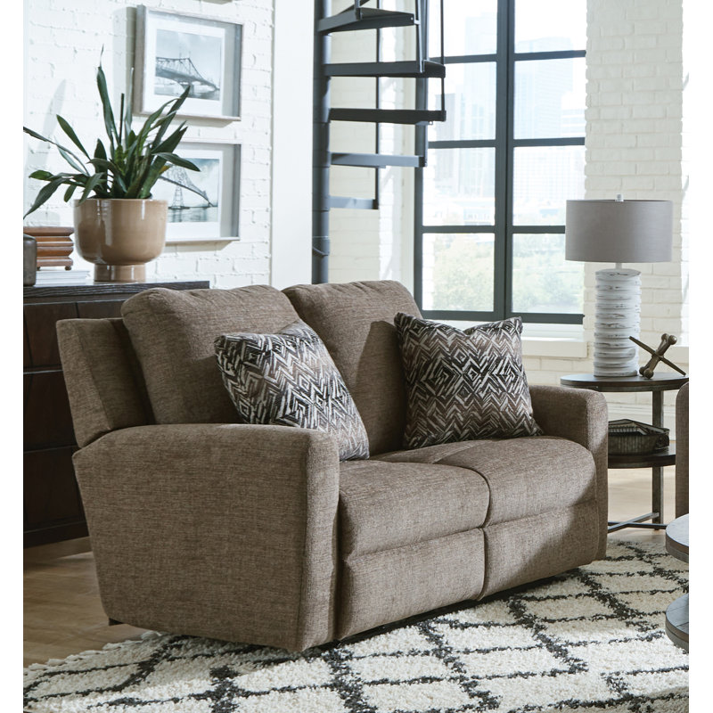 Causeuse inclinable 55,5 po avec coussins décoratifs, Polyester brun, Puissance