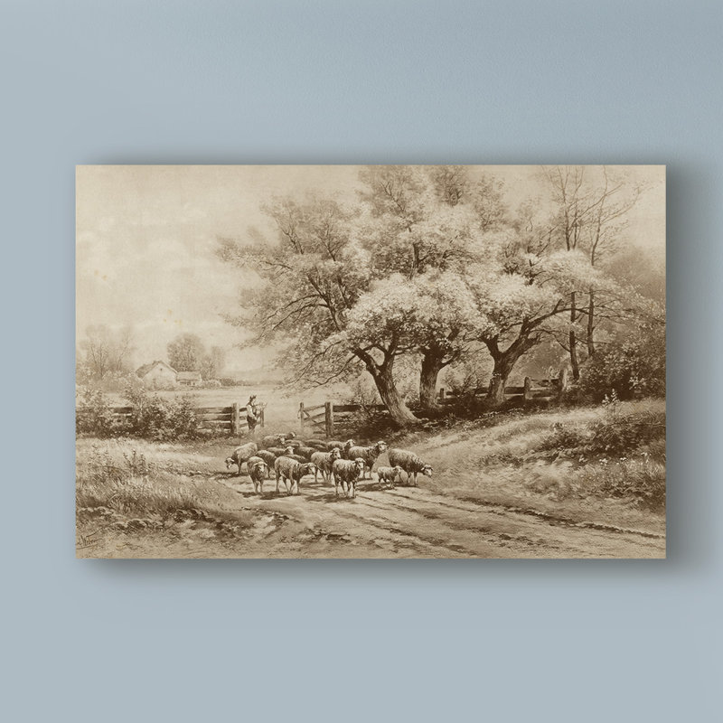 « troupeauing brebis », reproduction sur toile tendue, H 12 po x l 19 po x P 2 po