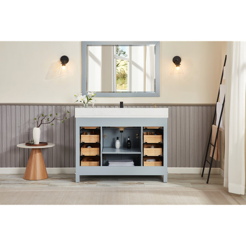 48" Solid Wood Sink Vanity With 1' Artificial Stone Top, Cadet, Black