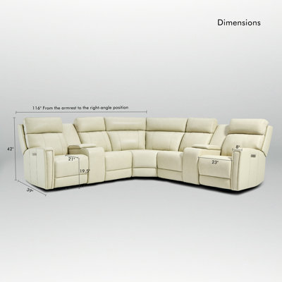 116" Leather Reclining Sectional Sofa 2 Power Recliners Zero-Gravity Power Headrest & Console